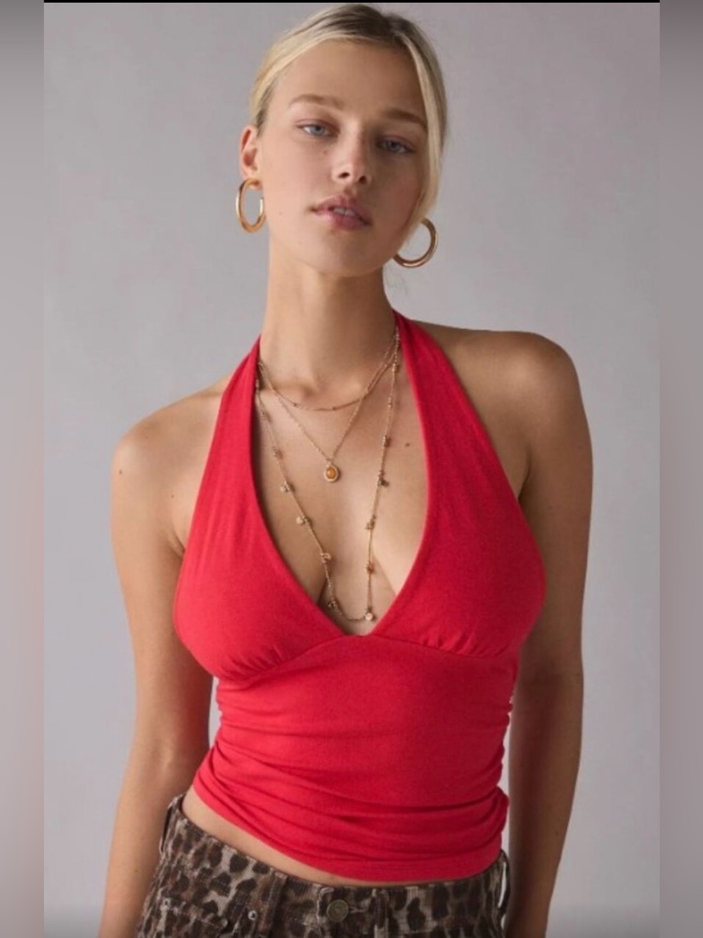 Kimichi Blue by Urban Outfitters Stunning Red Halter Top With Side Ruching